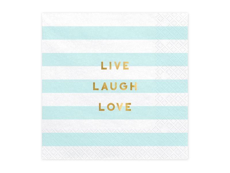 Servietten Yummy - Live Laugh Love, hellblau, 33x33cm (1 VPE / 20 Stk.) - FeierGlanz